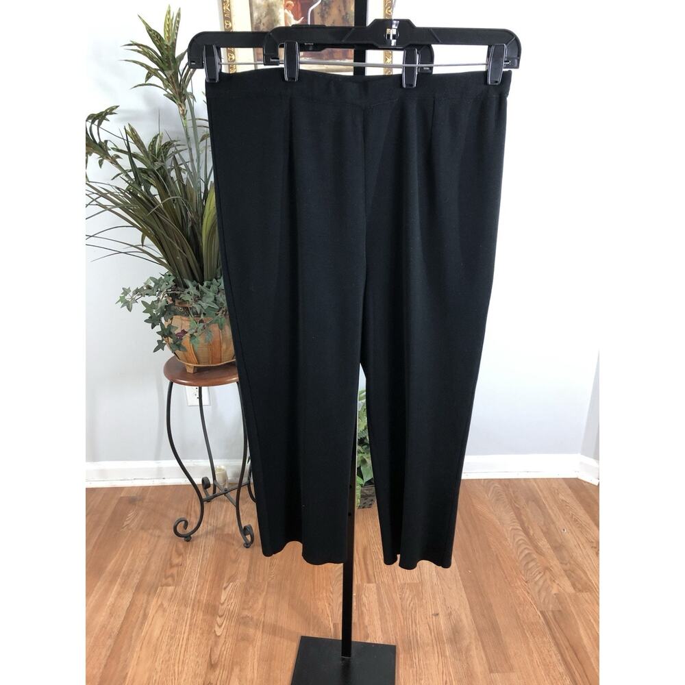 Ming Wang Womens Elastic Waistband High Rise Straight Ankle Pants Black XL Boho